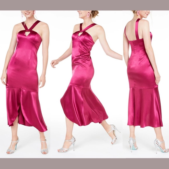 NEW $175 Aidan by Aidan‎ Mattox Liquid Satin Dress in Raspberry [SZ 0 ] - Picture 1 of 12